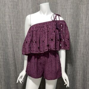 NWT Just Bellina LA Fiori One Shoulder Eyelet Romper Small